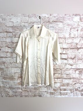 Etcetera Cream Silk Short Sleeve Button Front Blouse Size 8
